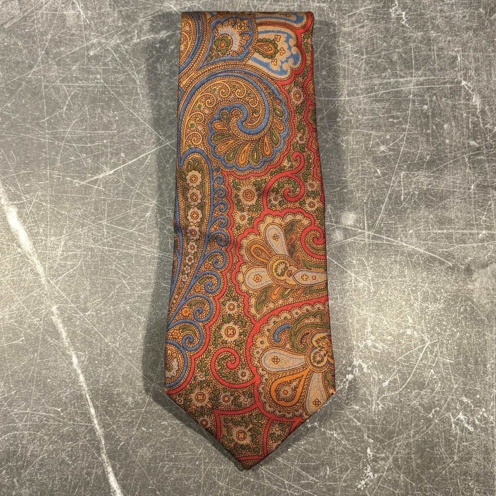 Vintage (80s) Salvatore Ferragamo Mens Tie | Red Blue Paisley Silk Made in Italy
